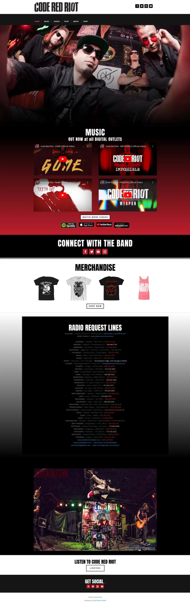 Desktop layout preview of the Code Red Riot band website